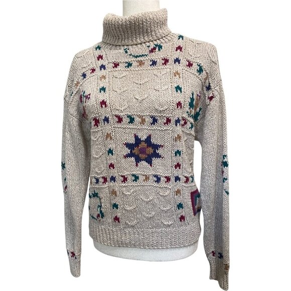 Handmade Grandma Sweater Cabin Turtleneck Cozy Knit S/M - Picture 2 of 7